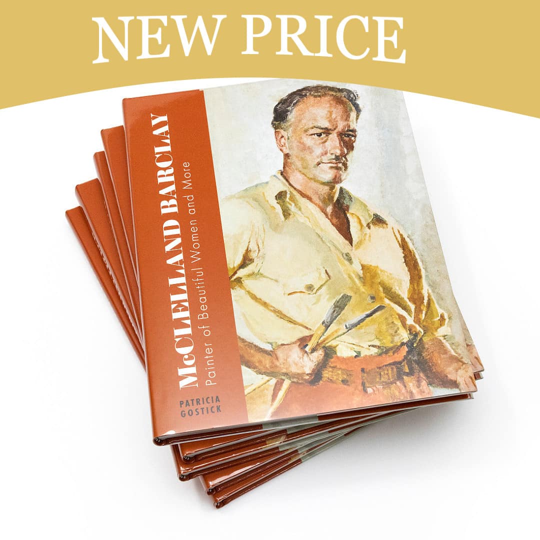 a stack of the new hardcover illustrated biography, "McClelland Barclay: Painter of Beautiful Women and More" by Patricia Gostick