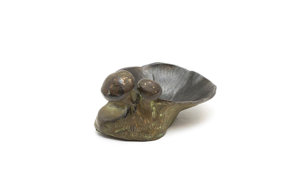 McClelland Barclay signature and © 1933 date on side of decorative bronze mushroom dish