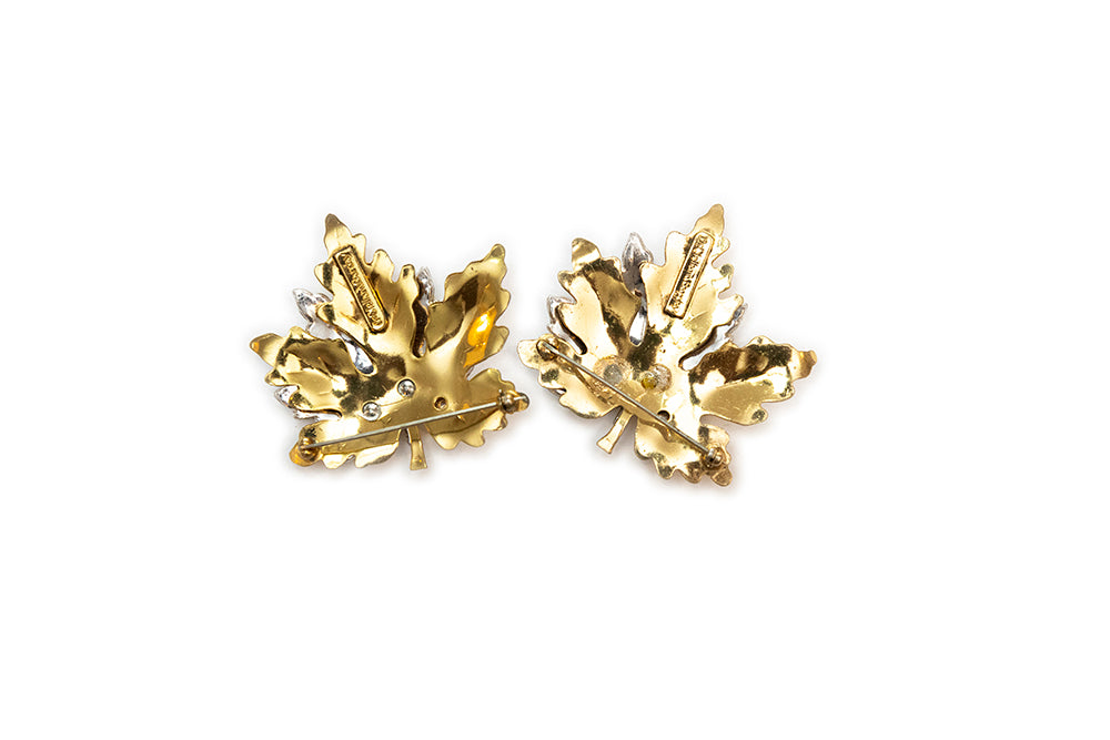 McClelland Barclay Gold Plated Maple Leaf with Diamanté Brooch Pair