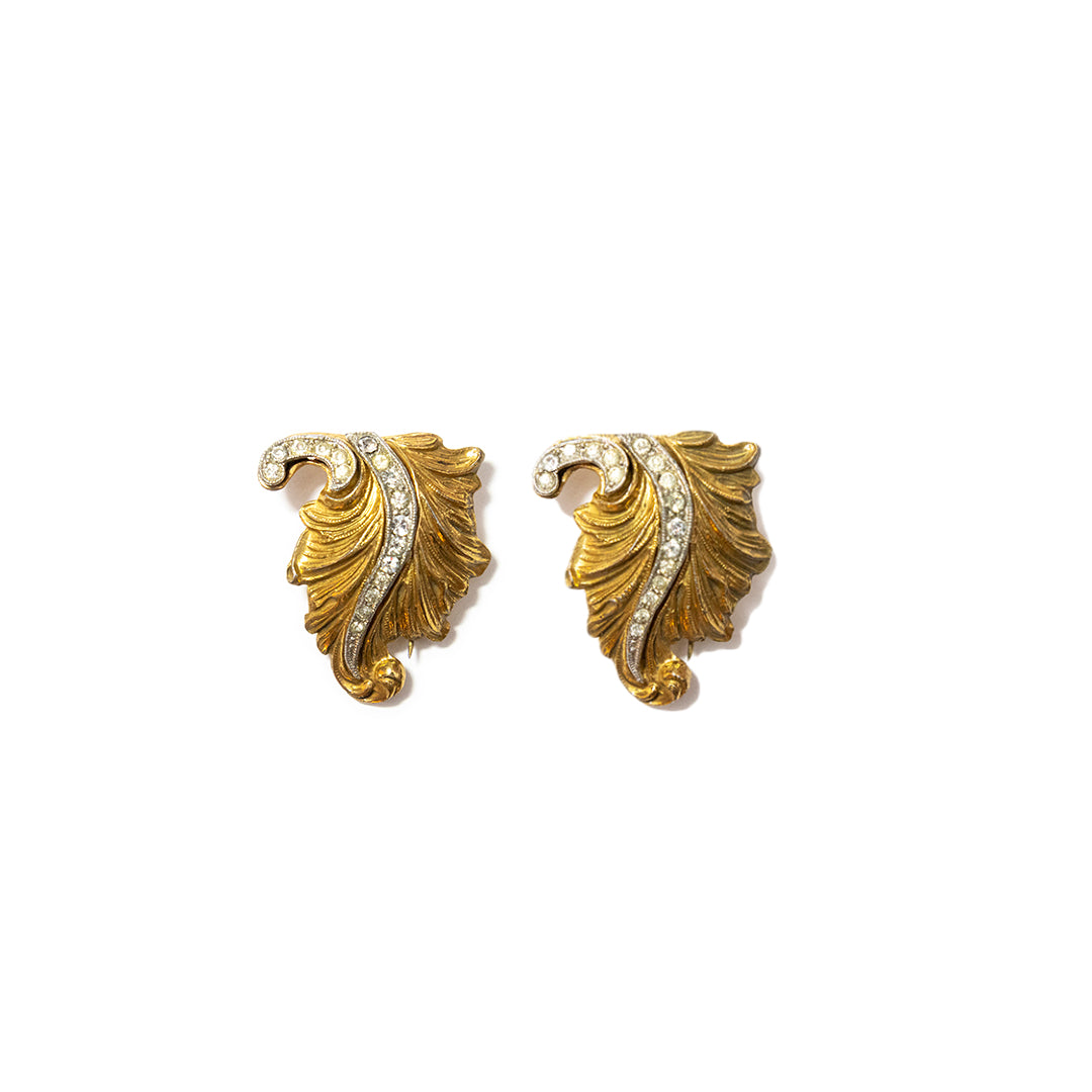 Pair of late Art Deco acanthus leaf fur or dress clips by McClelland Barclay
