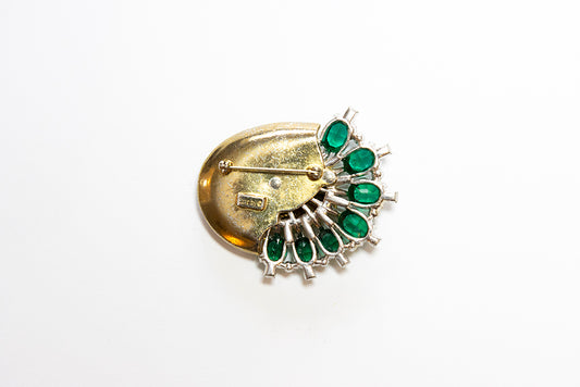 McCLELLAND BARCLAY Gold Plated Leaf with Green and Clear Stones Brooch