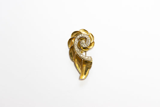 vintage gold plated and rhinestone swirl fur or dress clip by McClelland Barclay