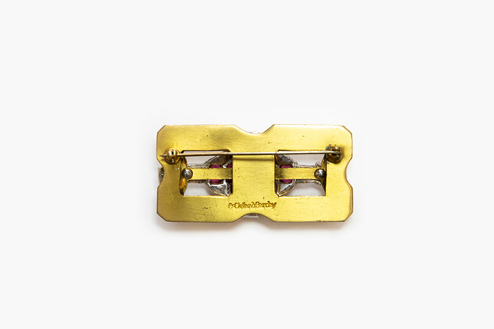 Back view of gold -plated rectangular brooch