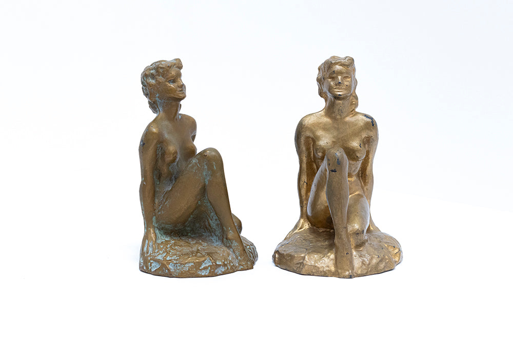 Pair of Art Deco bronze plated seated nude bookends by McClelland Barclay Art Products Inc. of New York