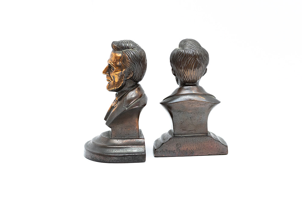 Pair of Bronze Plated Abraham Lincoln Bookends by McClelland Barclay Art Products Inc. of New York from the 1930s, profile and back views