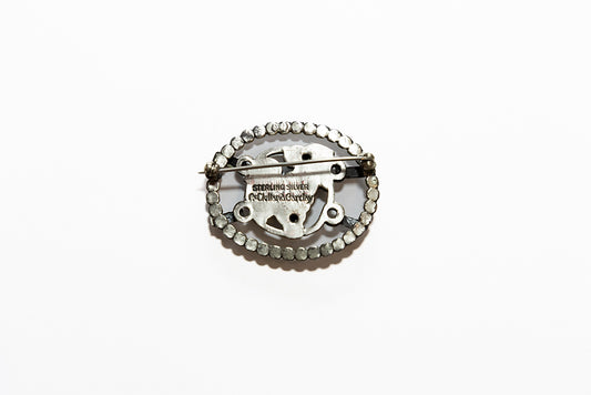 Back view McClelland Barclay sterling silver repoussé Art Deco grapes brooch, beaded frame