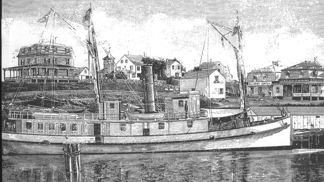 Government (Old) Harbor, Block Island, Rhode Island, Etching by Rev. S.T. Livermore c. 1877 courtesy Rhode Island Historical Preservation Commission