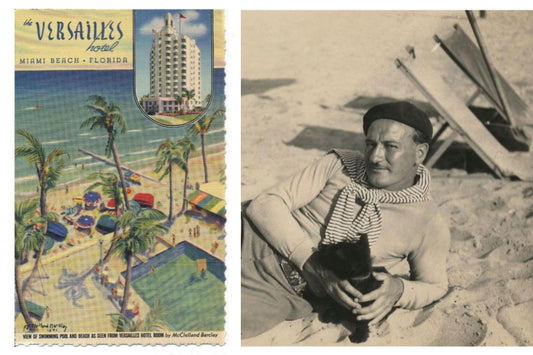 Art Deco artist McClelland Barclay and his 1941 postcard illustration of historic Hotel Versailles in Miami Beach