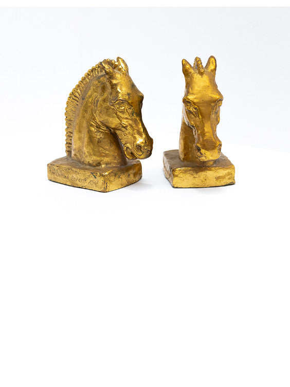 pair of 1930s Art Deco gold-plated horsehead bookends signed McClelland Barclay