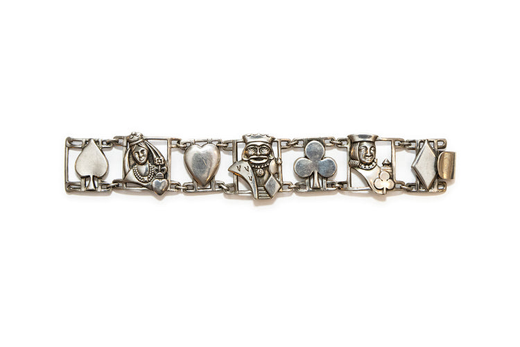 McClelland Barclay sterling silver playing cards bracelet made by Rice-Weiner & Co. between 1938-1943