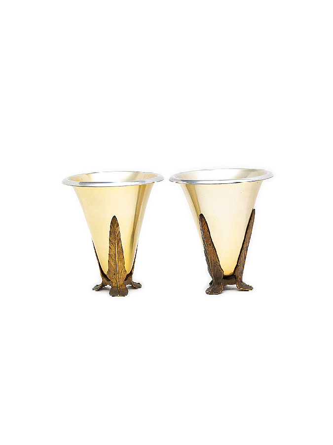 pair of 1930s Art Deco aluminum vases with metal leaf holders