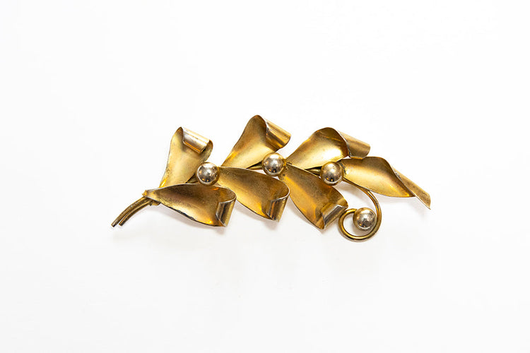 Sterling vermeil leaves and buds brooch