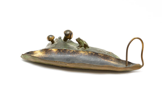 McClelland Barclay bronze plated leaf dish with frog and mushrooms