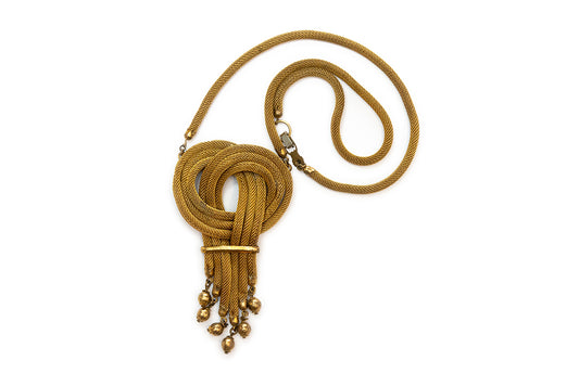 McClelland Barclay goldtone looped mesh tassle necklace made between 1938 - 1943 by Rice-Weiner & Co.