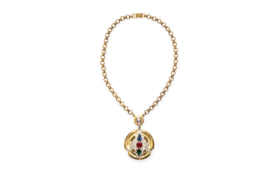 vintage McClelland Barclay gold-plated with colourful rhinestone pendant on gold-plated chain