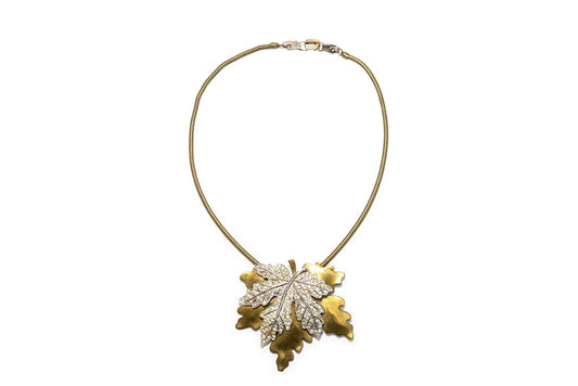 McClelland Barclay gold-plated and diamante maple leaf necklace made in 1940 by Rice-Weiner & Co. 