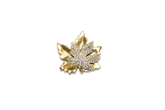 McClelland Barclay small gold-plated with diamante maple leaf brooch made in 1940 by Rice-Weiner Co.