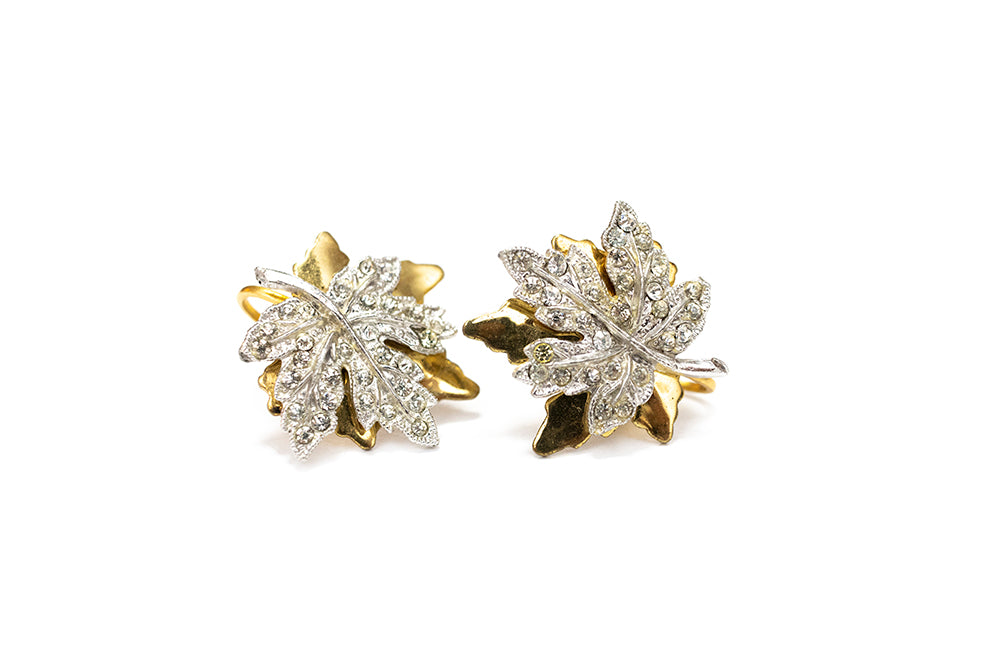 McClelland Barclay maple leaf diamante earrings made in 1940 by Rice-Weiner & Co.