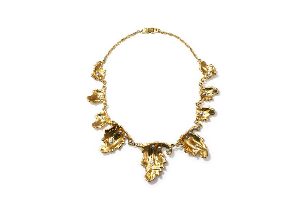 McCLELLAND BARCLAY Gold Plated Acanthus Leaf and Rhinestone Necklace