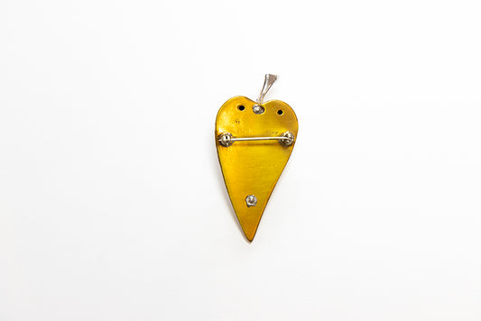 Back of gold-plated heart-shapped leaf brooch with faint McClelland Barclay maker's mark