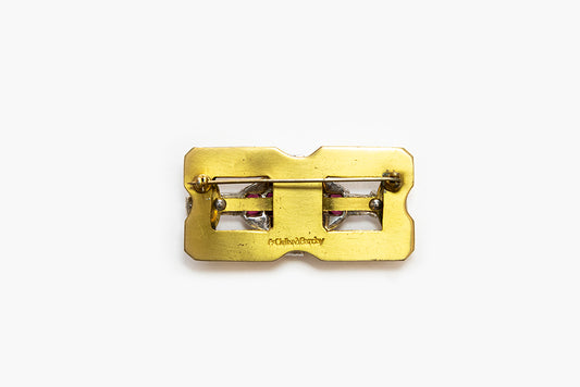 Back view of gold -plated rectangular brooch
