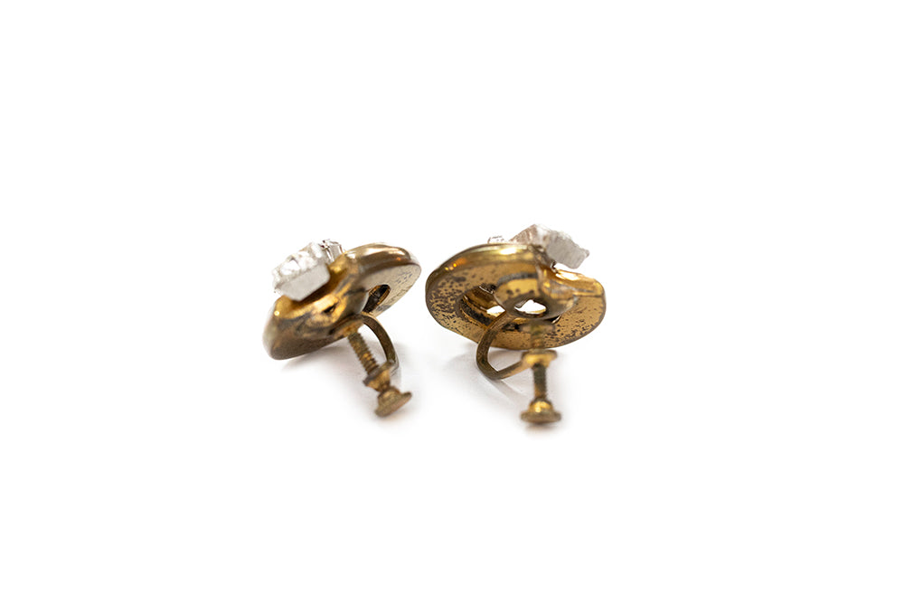 Back view of gold plated round  screwback earrings