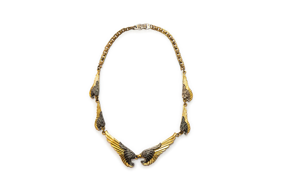 McClelland Barclay vintage double wings necklace with layered gold and silver accents