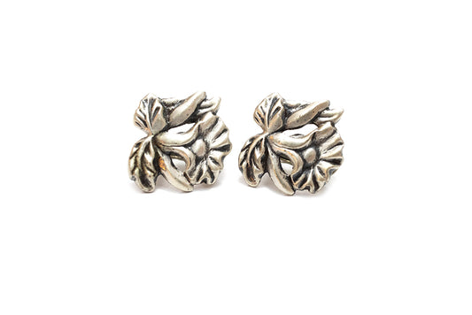 sterling silver flower & leaf clip on earrings signed McClellanda Barclay