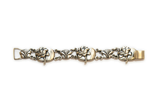 vintage McClelland Barclay sterling silver flower bracelet made by Rice-Weiner & Co. between 1938 - 1943