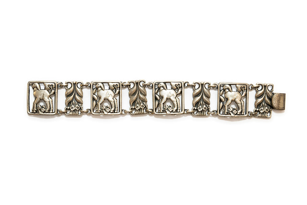 vintage Art Deco McClelland Barclay sterling silver lamb bracelet made by Rice-Weiner & Co. between 1938 - 1943