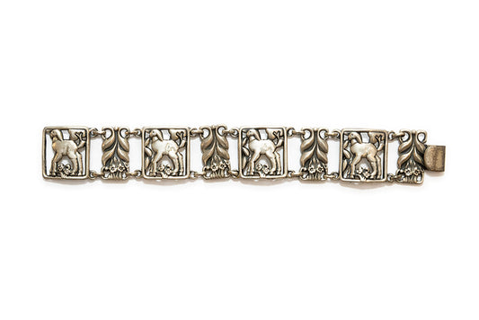 vintage Art Deco McClelland Barclay sterling silver lamb bracelet made by Rice-Weiner & Co. between 1938 - 1943
