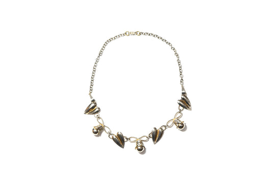 McClelland Barclay vintage sterling silver choker necklace with flower buds and heart-shaped leaves on sterling chain