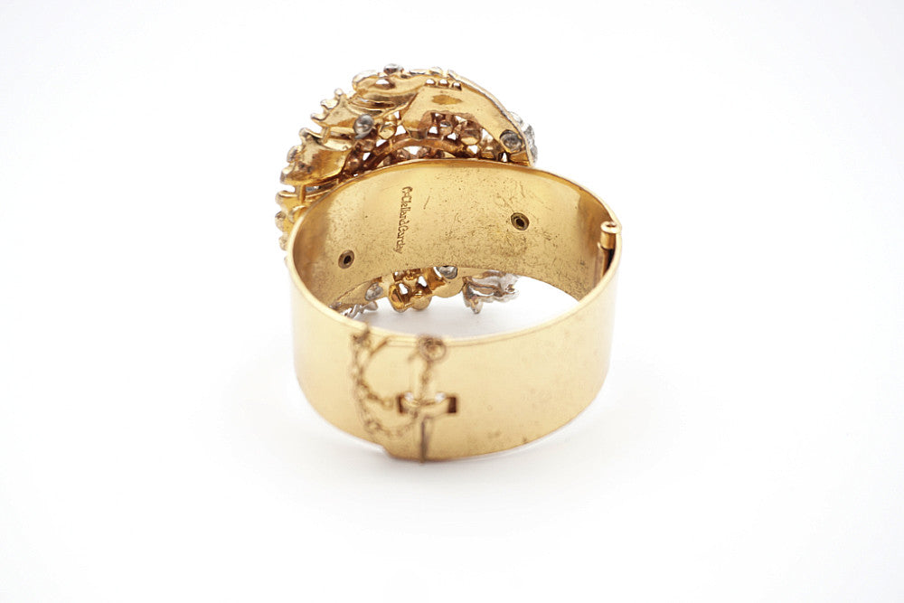 McClelland Barclay signature mark on the inside of a rare gold-plated cuff bracelet