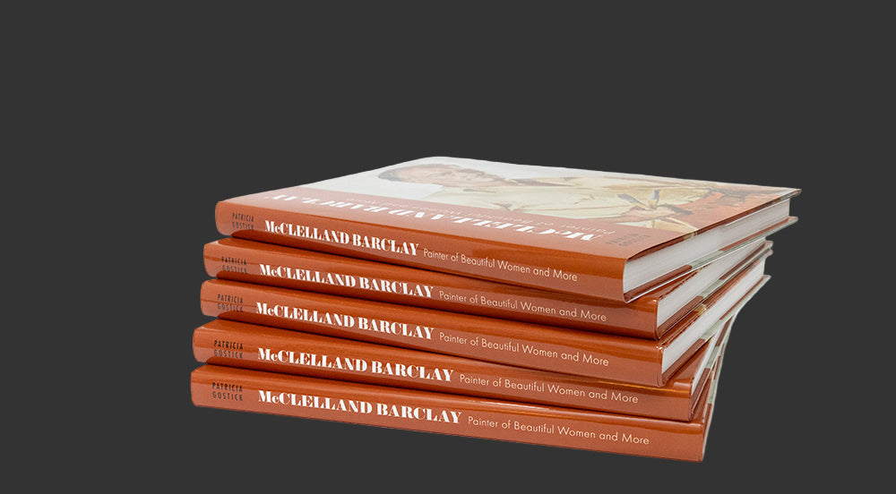 Stack of books titled 'McLelland & Barclay' on a dark background