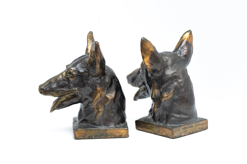 Buddy, the original seeing eye dog, bronze metal bookends are by McClelland Barclay Art Products Inc. from the 1930s