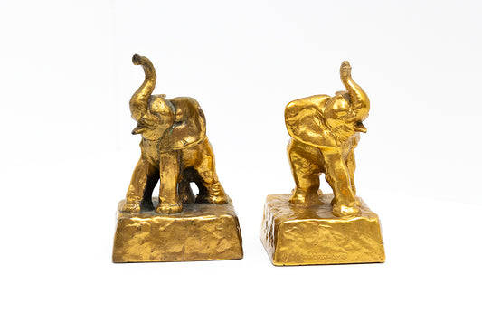 McClelland Barclay Art Products pair of gold plated elephant bookends from the 1930s