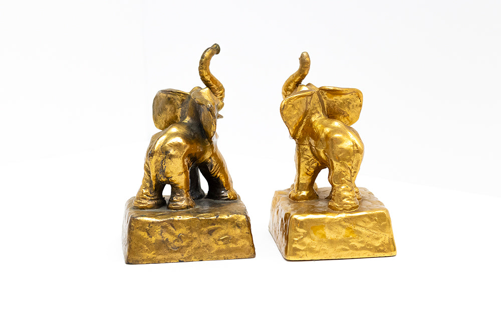 McClelland Barclay Art Products pair of gold plated elephant bookends from the 1930s, back view