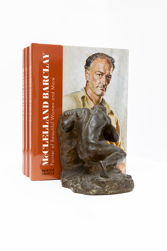 single view of bronze plated Sisyphus bookends by McClelland Barclay Art Products made in the 1930s holding the biography book of the artist 