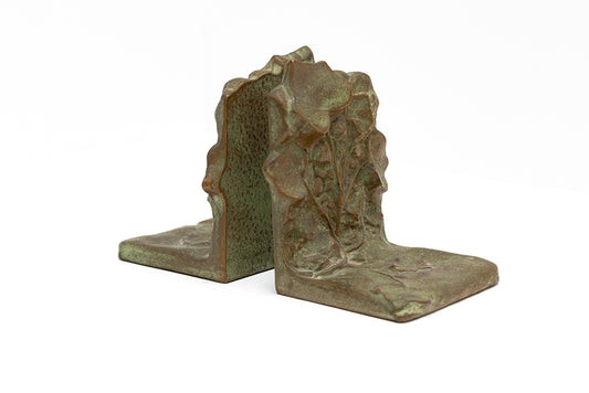 Signed Art Deco plated bronze and "McClelland Barclay green" bookends  made in the 1930s