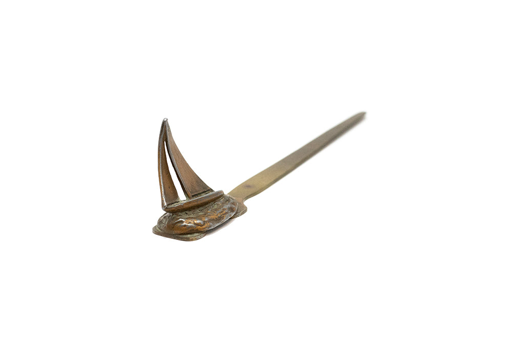 1930s vintage McClelland Barclay bronze tone sailboat letter opener