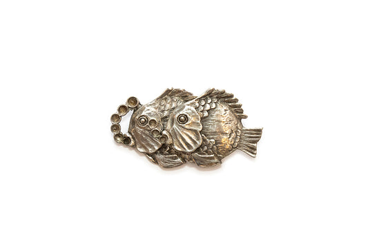 1930s vintage McClelland Barclay silvertone double fish brooch