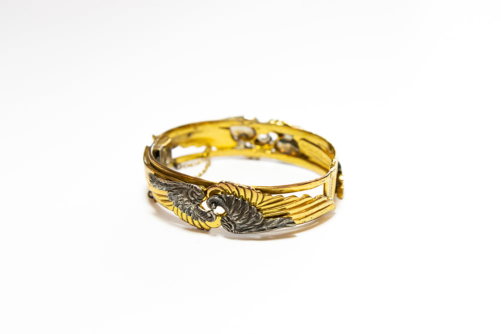 McClelland Barclay Art Deco two-tone gold and silver double winged hinged cuff bracelet