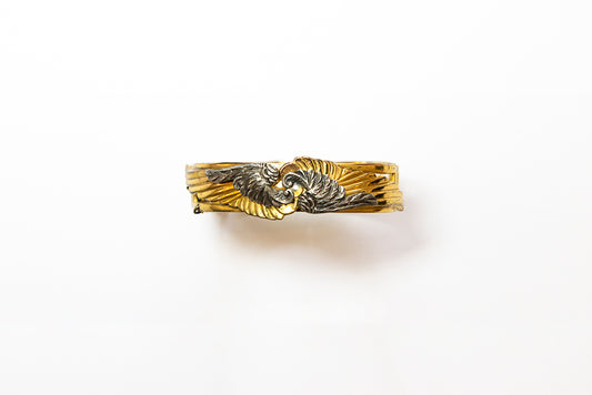 McClelland Barclay Art Deco two-tone gold and silver double winged hinged cuff bracelet