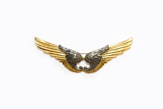 McClelland Barclay Art Deco double wings brooch in gold tone with silver tone accent 