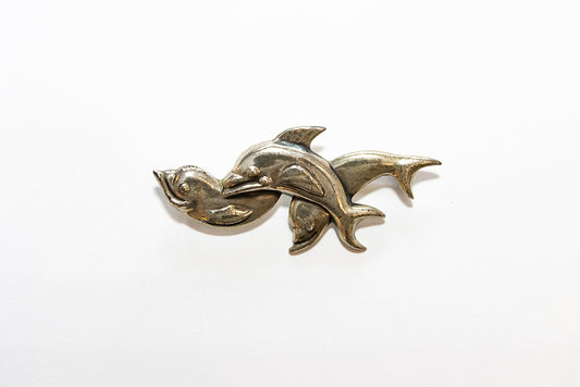 Rare vintage Art Deco McClelland Barclay dolphin trio sterling silver brooch