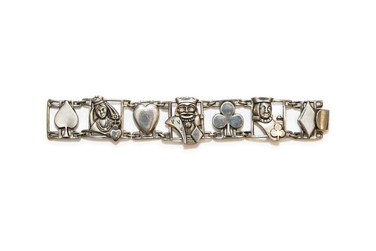 Rare McClelland Barclay sterling silver bracelet with playing cards motifs